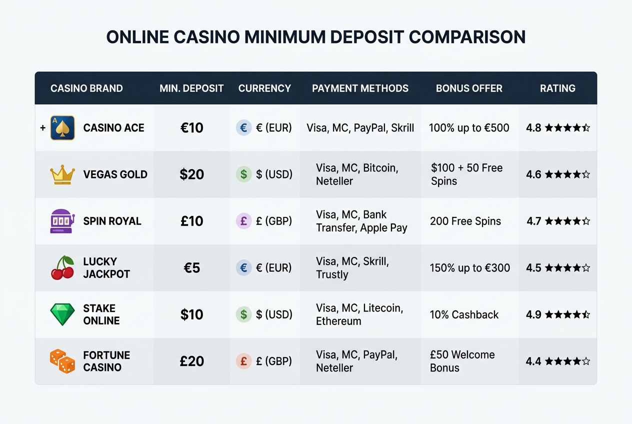 Comparison table of deposit limits across top online casinos